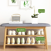 Banc de rangement pour chaussures en bambou confortable, organisateur moderne pour le salon, entrée, banc de rangement pour chaussures