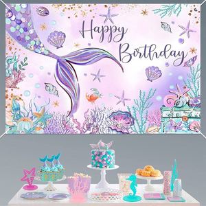 Toile de fond thème sirène 2026, ballons, décorations de fête d'anniversaire, topper de gâteau, nappe, pour anniversaire de filles, livraison directe - Product Image 4