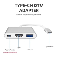 Station d'accueil USB-C 3-en-1 avec 3 ports 2.0 4K60Hz en alliage d'aluminium, garantie 12 mois - Pour ordinateur portable/téléphone/téléviseur - En stock