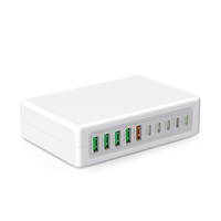 Chargeur pour ordinateur portable HNT GaN 180W 10 ports, prise CE FCC UKCA PSE certifiée, OTP ignifuge, charge très rapide, multiport 5A+5C USB mural