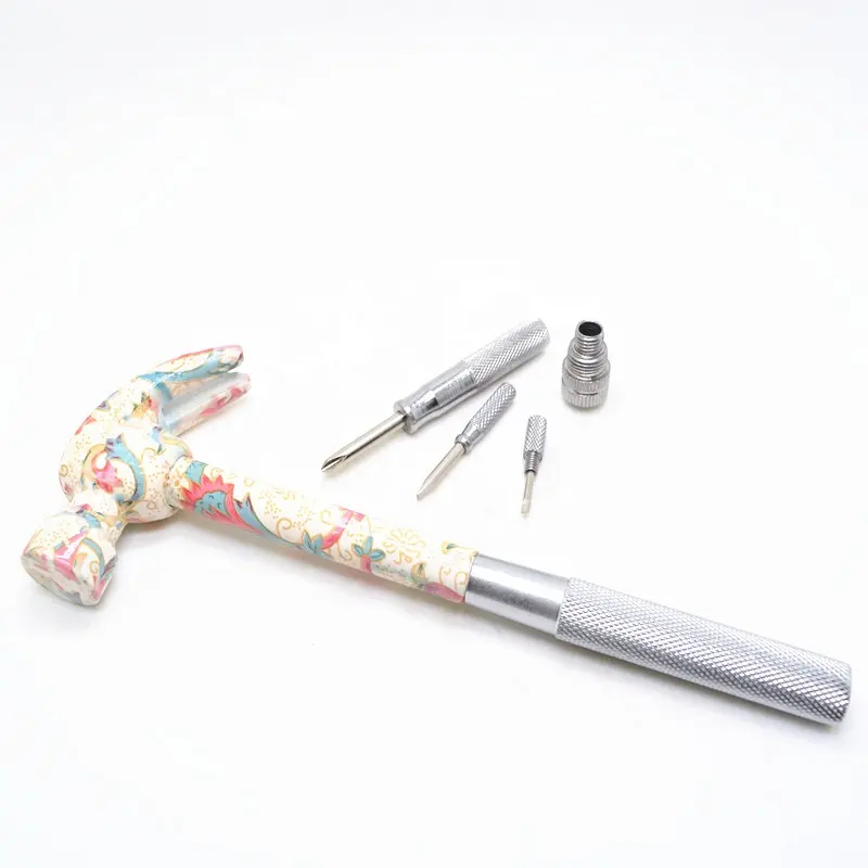 Multi Purpose Transfer Printed Floral 5 in 1 Hammer with Screw