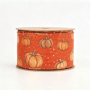 Precio de fábrica: Rollo de cinta de arpillera sintética fina de 2 1/2 pulgadas con alambre, estampado con purpurina, resistente al encogimiento, 10 yardas, diseño Calabaza de Cosecha - Product Image 4