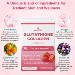 OEM ODM AegleWell Poudre de Glutathion et Collagène 30x10g Sachets Marque Privé<span class=keywords><strong>e</strong></span> Éclaircissant pour la Peau Vitamine C <span class=keywords><strong>E</strong></span> B6 Complément Beauté - Product Image 4