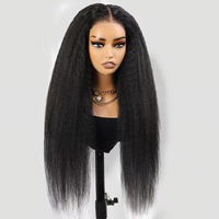 Peluca Yaki Kinky Straight 100% Cabello Humano, Cierre de Encaje Frontal 13x4 4x4 5x5, Cabello Virgen Brasileño Remy Negro 150g-300g, Hecho a Máquina