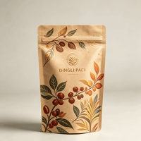 Sachet Doypack Kraft Imprimé Personnalisé avec Fenêtre Zippée pour Emballage de Grains de Café Torréfiés, Vente au Détail et en Gros