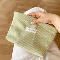 Grande trousse de toilette en velours côtelé, écologique, résistante à l'eau, avec fermeture éclair, portable, couleur unie, pour voyage
