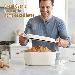 หม้ออบขนมปังเหล็กหล่อเคลือบขนาด 3.4 ควอร์ต ฝาปิดรูปวงรี สำหรับอบขนมปังซาวโดว์ ใช้กับเครื่องล้างจานได้ ใช้กับเตาแก๊สและเตาแม่เหล็กไฟฟ้าได้ เหมาะสำหรับการอบขนมที่บ้านสำหรับครอบครัว - Product Image 3