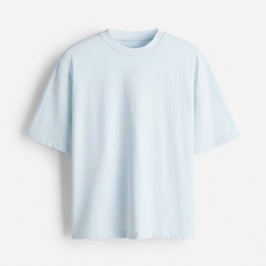 เสื้อยืดโอเวอร์ไซส์สีฟ้าอ่อน คอโอ แขนสั้น สไตล์ลำลอง เสื้อเจอร์ซีย์ผู้ชาย รุ่นพรีเมียม ปี 2026 ผ้าคอตตอนหนานุ่ม 100% - Product Image 1