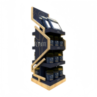 Présentoir en bois multi-niveaux détachable personnalisé Ray pour compléments alimentaires, idéal pour les magasins de sport/fitness et les étagères de vente au détail de protéines en poudre et de produits alimentaires.