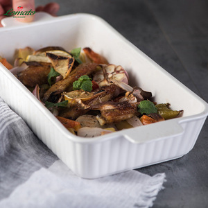 Bandeja rectangular de cerámica para hornear con doble asa, textura vertical acanalada, vajilla de porcelana para restaurante, hotel, horno, venta al por mayor - Product Image 3
