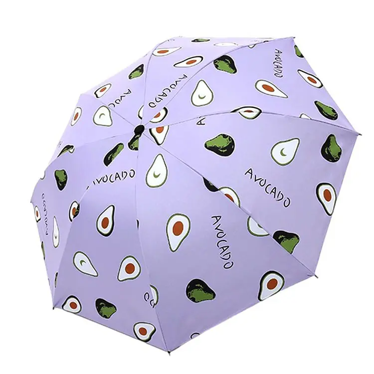 Parasole promozionale impermeabile rivestimento nero personalizzato per Avocado 3 ombrello da pioggia pieghevole da viaggio con frutta con stampe Logo