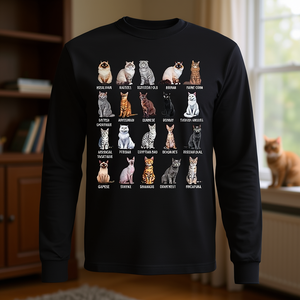 Tipos de gatos, guía educativa con tabla de razas de gatos, camiseta de manga larga - Product Image 3