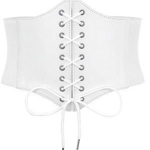 Corset gainant en cuir blanc pour femme, à lacets sur le devant, sans bretelles, avec nœud, pour sculpter la taille - Product Image 1