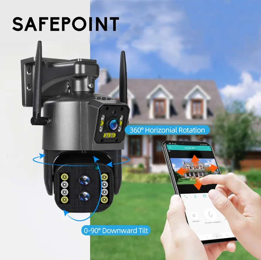 SAFEPOINT מוכר כמו עוגות חמות תמיכת WiFi 128 כרטיס זיכרון מצלמת אבטחה CCTV מצלמת IP מצלמת רשת חיצונית עם עדשות כפולות