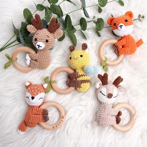 Nouveau design de jouets de <span class=keywords><strong>dentition</strong></span> sensoriels en coton biologique pour bébés, animaux, lapin, <span class=keywords><strong>lion</strong></span>, wapiti, ours, hochet en bois de hêtre, <span class=keywords><strong>anneau</strong></span> de <span class=keywords><strong>dentition</strong></span> pour bébés - Product Image 3