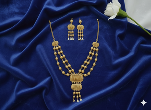 Magnifique ensemble de collier long en or uni pour femmes, bijoux ethniques anciens, perles, demi-micro-or poli, design fantaisie, à porter pour les fêtes - Product Image 3