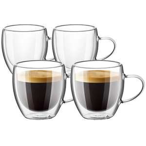 Tazze in <span class=keywords><strong>Vetro</strong></span> Borosilicato a Doppia Parete 80/150/250/350ml/450ml con Manico, Isolate Termicamente, Resistenti al Calore e Anti-Scottatura per <span class=keywords><strong>Caffè</strong></span> e Latte - Product Image 1