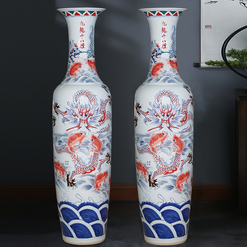 中国美術工芸品 花瓶 2つセット 中国現地買付 六角壺 [鳥山水風景絵] 取手付き 中国雑貨 壺