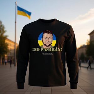 T-shirt a maniche lunghe con ritratto di Zelenskyy, design con bandiera ucraina, nera - Product Image 3