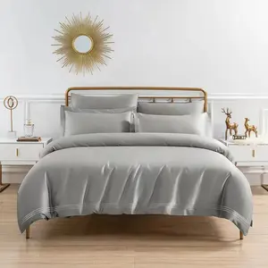 Smooth Silky 1000TC Embroidered Sheet Set Soft Long Staple Cotton Bedding Sheet Set Hotel Luxury Minimalist Style Bedding Set