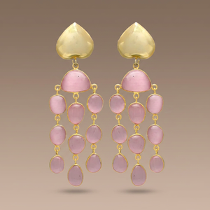 Boucles d'oreilles chandelier ethniques tendance en argent rose plaqué or avec quartz - Cadeau pour femmes et unisexe - Product Image 2