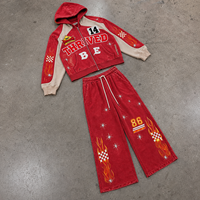 Ensemble de survêtement vintage pour homme avec logo personnalisé, effet délavé, sweat à capuche zippé, pantalon de survêtement large, broderie de patchs, streetwear, ensemble deux pièces