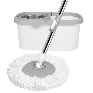 Spin <b>Mop</b> With Assist Press Rod <b>Rotating</b> <b>Mop</b> For Dry And Wet Cleaning Steel Blue Color Round Shape Terry Cloth Material - Product Image 2