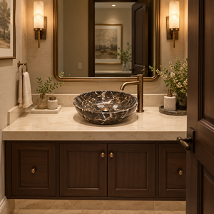 Modern <b>Marble</b> Natural Stone Round Bathroom Sink Countertop Lavatory Basin with <b>Polished</b> Finish Eco-Friendly for Hotels & Villas - Product Image 4