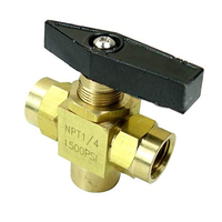 Green Valves 3 Way Brass Ball Valve 1/8 NPT Panel Mount Instrument Gauge Valve