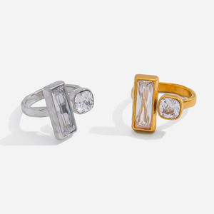 Geometric <b>Open</b> <b>Ring</b> With Diamonds Bezel Setting Unisex Fashion Jewelry Gift - Product Image 1