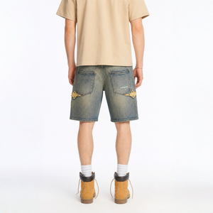Short en jean vintage distinctif à taille mi-haute et coupe droite, respirant et résistant à la décoloration, en polycoton, idéal pour le streetwear - Product Image 2