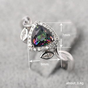 Anello Floreale Colorato da Donna, Design a Triangolo con Fiori e Foglie, Regolabile, Gioiello di Moda Pastorale - Product Image 5