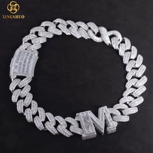 Collier chaîne cubaine en argent sterling 925 avec lettres, personnalisé pour homme, 28 mm, avec moissanite baguette VVS, par Xs Fine Jewelry - Product Image 1