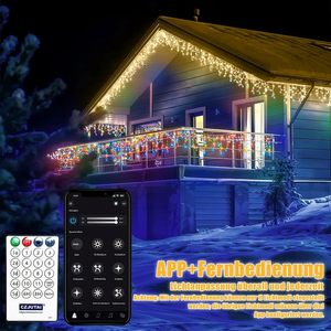 Guirlandes lumineuses LED en forme <span class=keywords><strong>de</strong></span> glaçons, application et télécommande, étanches IP44, 17 modes, minuterie pour salon, mariage, fête <span class=keywords><strong>de</strong></span> <span class=keywords><strong>Noël</strong></span>, Halloween - Product Image 1