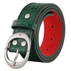<span class=keywords><strong>Cinture</strong></span> in Vera Pelle di Vacchetta di Alta Qualità con Motivo Alligatore Verde e Fori a Stella, Design Casual alla Moda - Product Image 4