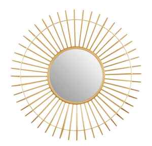 Miroir mural en métal avec cadre en résine moderne à motif soleil, décoration d'intérieur unique, art déco, finition antique dorée - Product Image 5