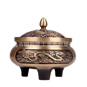 Tongpu Craftsman Pure Copper Sandalwood Incense <b>Burner</b>, Three-Legged Carved Copper Incense <b>Burner</b>, Antique Zen-Style Tea - Product Image 5