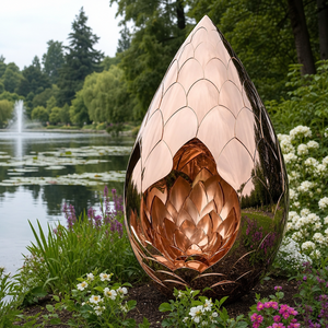Sculpture en métal en forme de goutte d'eau en acier inoxydable poli miroir X04, statue d'art pour la décoration intérieure de villa - Product Image 6