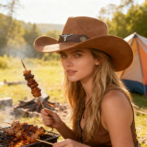 도매 서양 카우보이 스웨이드 탑 모자 실버 황소 머리 장식 성인 야외 여행 캐주얼 모자 - Product Image 2