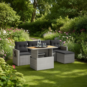 Grey Garden <b>Sofa</b> Set <b>Rattan</b> 4 Seater Cushioned Outdoor Furniture Contemporary Design - Product Image 2