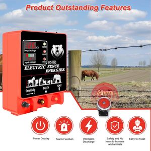 Cargador de Cerca Eléctrica de 9 Joules con Pantalla LCD, Entrada AC 12V/Salida 12KV, Cobertura de 400 Acres, Alarma Impermeable para Cerca Directa 605 Fe - Product Image 1
