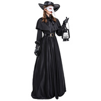 Costume d'oiseau Cosplay de docteur de corbeau de peste de femmes adultes Robe noire avec la cape 6PCS Halloween Party Costumes Set