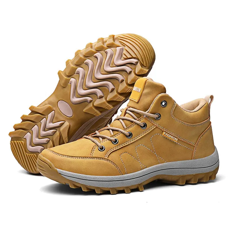 Waterproof Leather Sneakers Yellow Men's Outdoor Male Hiking Boots Work Shoes