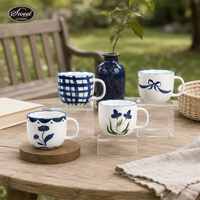 Ensemble de tasses à café en céramique SWT Classic Flower, soucoupe à pétales bouffants, tasse à thé, passe au lave-vaisselle, cadeau adorable, maison, bureau, café
