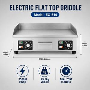 660mm Countertop Electric <b>Flat</b> <b>Top</b> <b>Griddle</b> Stainless Steel Burger Grill Machine 3500W Professional Fry Plate for Fast Food Shop - Product Image 6