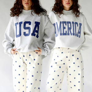 Custom Women's Reversible Printed Sequined Mock Neck Streetwear Winter Autumn 100% Cotton Fleece Oversized Long Sleeve Pullover - Product Image 1