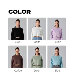 Conjunto Deportivo de <span class=keywords><strong>2</strong></span> Piezas para Mujer, Sudadera Corta con Cuello Redondo y Cordón Ajustable, Puños con Orificios para Pulgares, Pantalones Deportivos de Cintura Alta - Product Image 2