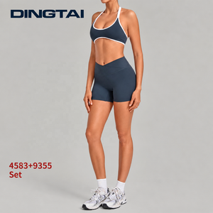 Completo Sportivo Due Pezzi con Cut-out e Halter per Donna, Reggiseno Color Block e Shorts con Schiena a V da 4 Pollici per <span class=keywords><strong>Palestra</strong></span>, Yoga e Allenamento - Product Image 2