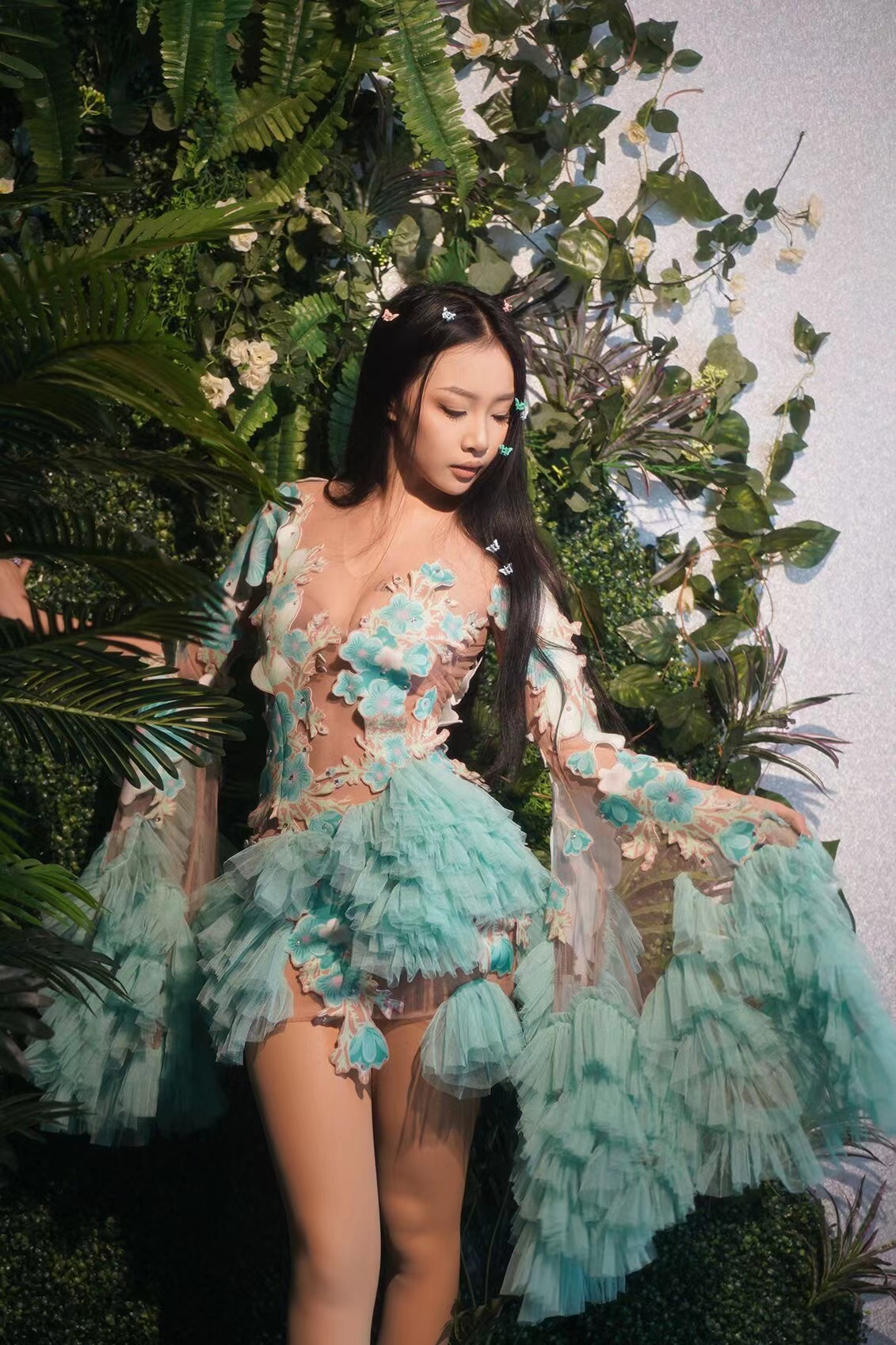Women Club Wear Women Lady Elegant Gown Evening Prom Party See Through  Floral Mini Green Dresses| Alibaba.com