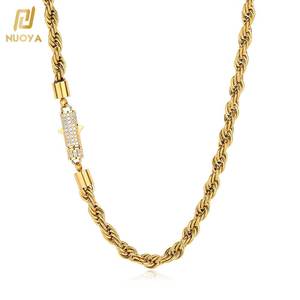NUOYA 새로운 스타일 6mm 아이스 아웃 걸쇠 로프 체인 18k 남성용 금도금 스테인레스 스틸 트위스트 로프 체인 목걸이 - Product Image 1